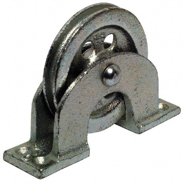 Value Collection - Single Open Upright Mount Guidance Pulley - Sheave, 3-1/4 Inch Outside Diameter, Wire Rope, 1/4 Inch Diameter, 0.209 Inch to 0.22 Inch Mounting Hole Diameter Iron, Galvanized Finish - Strong Tooling