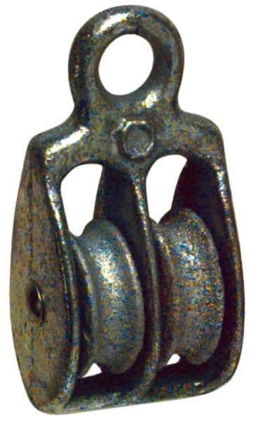 Value Collection - Rigid Eye Double Sheave Pulley - Sheave, 1 Inch Outside Diameter, Fibrous Rope, 1/4 Inch Diameter, Malleable Iron, Galvanized Finish - Strong Tooling