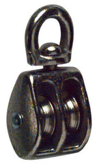 Value Collection - Swivel Eye Double Sheave Pulley - Sheave, 1 Inch Outside Diameter, Fibrous Rope, 1/4 Inch Diameter, Gray Iron, Nickel Plated Finish - Strong Tooling