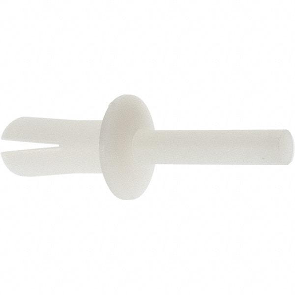 Made in USA - Truss Head Nylon Push Mount Blind Rivet - Nylon Mandrel, 0.281" to 1/2" Grip, 0.468" Head Diam, 1/4" Max Hole Diam, 0.62" Length Under Head, 0.15" Body Diam - Strong Tooling