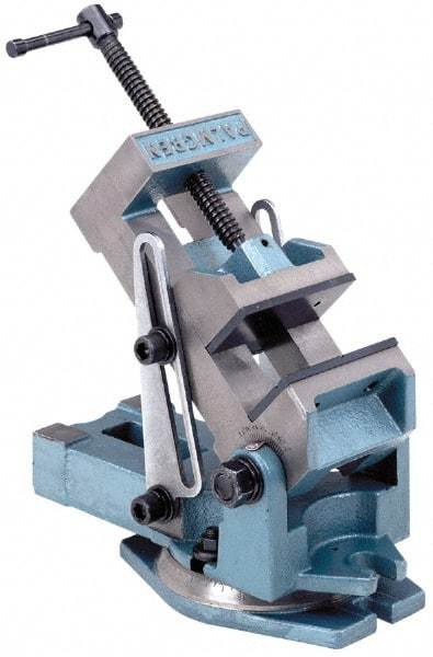 Palmgren - 4" Jaw Width, 4" Jaw Opening Capacity, Angle Swivel Machine Vise - Manual Operation, 1 Station, 12" Long x 6-1/4" High x 1-3/4" Deep - Strong Tooling