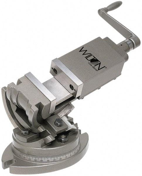 Wilton - 4" Jaw Width, 4" Jaw Opening Capacity, 3-Way Angle Swivel Machine Vise - Manual Operation, 1 Station, 19-45/64" Long x 10-13/32" High x 1-1/2" Deep, Alloy Steel - Strong Tooling