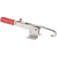 De-Sta-Co - 1,000 Lb Capacity, Horizontal, J Hook, Flanged Base, Stainless Steel Pull Action Latch Clamp - 6.13" Drawing Movement, 13.45" OAL, Straight Handle - Strong Tooling