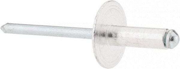 RivetKing - Size 66 Large Flange Dome Head Aluminum Open End Blind Rivet - Steel Mandrel, 0.251" to 3/8" Grip, 5/8" Head Diam, 0.192" to 0.196" Hole Diam, 0.575" Length Under Head, 3/16" Body Diam - Strong Tooling