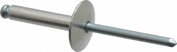 RivetKing - Size 612 Large Flange Dome Head Aluminum Open End Blind Rivet - Steel Mandrel, 0.626" to 3/4" Grip, 5/8" Head Diam, 0.192" to 0.196" Hole Diam, 0.95" Length Under Head, 3/16" Body Diam - Strong Tooling