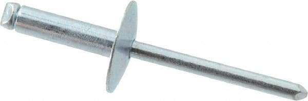 RivetKing - Size 68 Large Flange Dome Head Steel Open End Blind Rivet - Steel Mandrel, 0.376" to 1/2" Grip, 5/8" Head Diam, 0.192" to 0.196" Hole Diam, 0.7" Length Under Head, 3/16" Body Diam - Strong Tooling