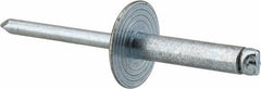 RivetKing - Size 610 Large Flange Dome Head Steel Open End Blind Rivet - Steel Mandrel, 0.501" to 5/8" Grip, 5/8" Head Diam, 0.192" to 0.196" Hole Diam, 0.825" Length Under Head, 3/16" Body Diam - Strong Tooling