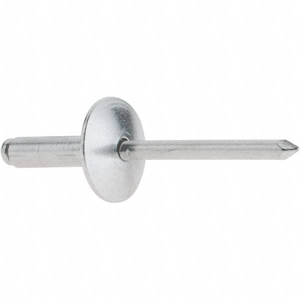 RivetKing - Size 68 Large Flange Dome Head Aluminum Open End Blind Rivet - Aluminum Mandrel, 0.376" to 1/2" Grip, 5/8" Head Diam, 0.192" to 0.196" Hole Diam, 0.7" Length Under Head, 3/16" Body Diam - Strong Tooling