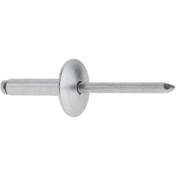 RivetKing - Size 610 Large Flange Dome Head Aluminum Open End Blind Rivet - Aluminum Mandrel, 0.501" to 5/8" Grip, 5/8" Head Diam, 0.192" to 0.196" Hole Diam, 0.825" Length Under Head, 3/16" Body Diam - Strong Tooling