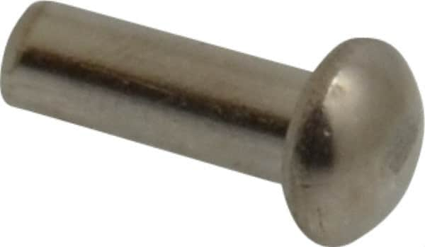 RivetKing - 1/8" Body Diam, Round Uncoated Stainless Steel Solid Rivet - 3/8" Length Under Head, Grade 18-8 - Strong Tooling