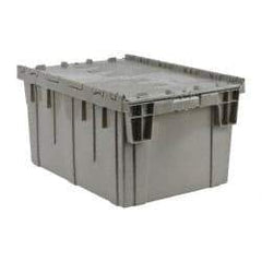 Quantum Storage - 4 Cu Ft, Gray Polypropylene Attached-Lid Container - Stacking, Nesting, 28.1" Long x 20.6" Wide x 15.6" High, Lid Included - Strong Tooling