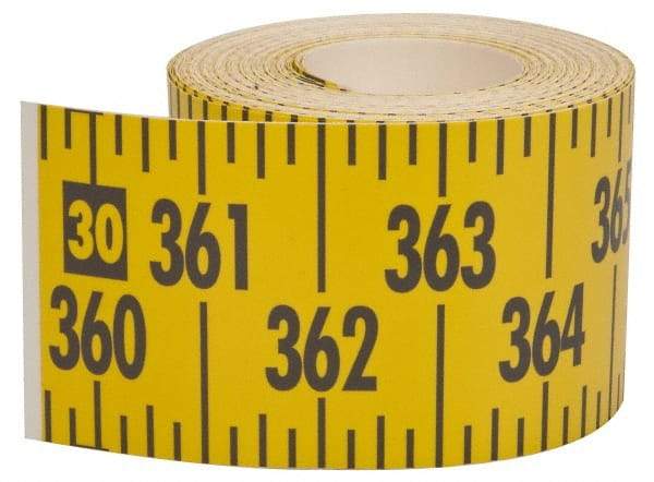 Made in USA - 60 Ft. Long x 3 Inch Wide, 1/4 Inch Graduation, Yellow, Mylar Adhesive Tape Measure - Reads Left to Right, Horizontal Scale - Strong Tooling