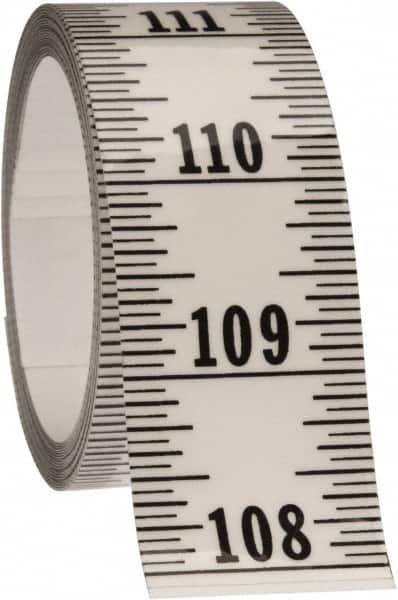 Made in USA - 12 Ft. Long x 1-1/4 Inch Wide, 1/16 Inch Graduation, Clear, Mylar Adhesive Tape Measure - Reads Bottom to Top, Vertical Rules - Strong Tooling