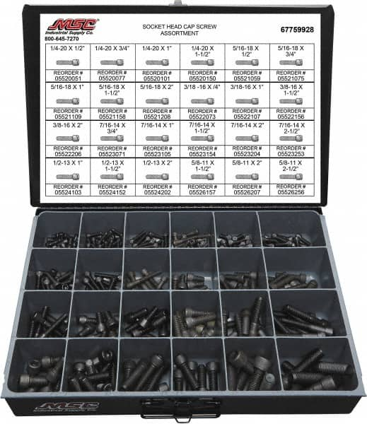 Value Collection - 375 Piece Alloy Steel Socket Head Cap Screws - 1/4-20 to 5/8-11 Thread - Strong Tooling