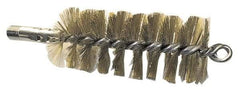 Schaefer Brush - 4-1/2" Brush Length, 2-3/4" Diam, Double Stem, Single Spiral Tube Brush - 8" Long, Brass, 1/4" NPSM Male Connection - Strong Tooling