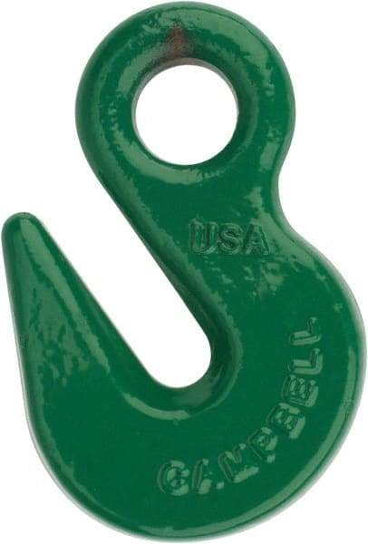 Campbell - 8,800 Lb Capacity, Chain Grade 100, Alloy Steel Eye Hook - 1/2" Hook Throat, 2.41" Reach, 3/4" Eye ID, 3/8" Chain Diam, 4" OAL - Strong Tooling