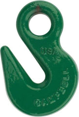 Campbell - 8,800 Lb Capacity, Chain Grade 100, Alloy Steel Eye Hook - 1/2" Hook Throat, 2.41" Reach, 3/4" Eye ID, 3/8" Chain Diam, 4" OAL - Strong Tooling