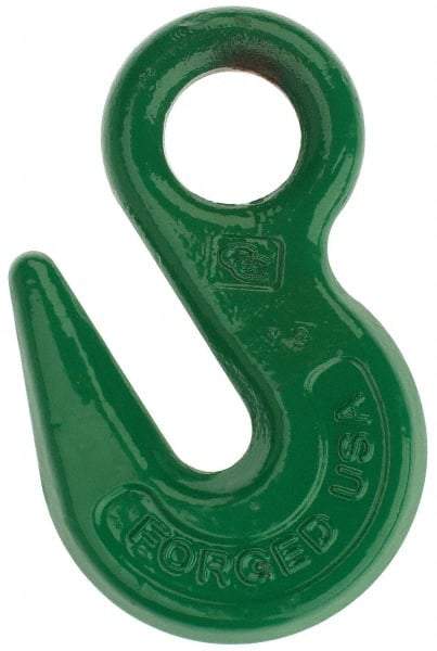 Campbell - 15,000 Lb Capacity, Chain Grade 100, Alloy Steel Eye Hook - 0.66" Hook Throat, 3.4" Reach, 1.12" Eye ID, 1/2" Chain Diam, 5.4" OAL - Strong Tooling