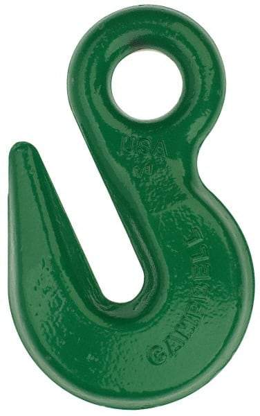 Campbell - 22,600 Lb Capacity, Chain Grade 100, Alloy Steel Eye Hook - 0.78" Hook Throat, 4.22" Reach, 1.22" Eye ID, 5/8" Chain Diam, 6.66" OAL - Strong Tooling