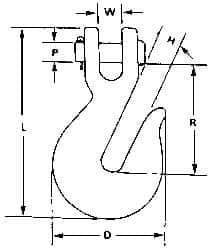 CM - 1/2 Inch Chain Diameter, Grade 80 Clevis Hook - 12,000 Lbs. Load Capacity, 19/32 Inch Inside Diameter, 19/32 Inch Pin Diameter, 19/32 Inch Hook Throat, 3-7/16 Inch Hook Width - Strong Tooling