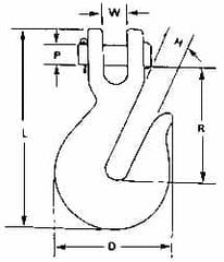 CM - 1/2 Inch Chain Diameter, Grade 80 Clevis Hook - 12,000 Lbs. Load Capacity, 19/32 Inch Inside Diameter, 19/32 Inch Pin Diameter, 19/32 Inch Hook Throat, 3-7/16 Inch Hook Width - Strong Tooling