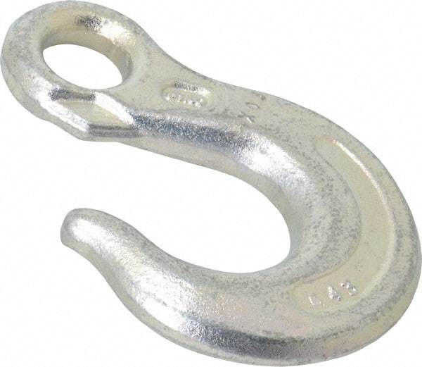 CM - 5,400 Lb Capacity, Chain Grade 43, Carbon Steel Eye Hook - 3-1/4" Reach, 11/16" Eye ID, 3/8" Chain Diam - Strong Tooling