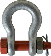 Campbell - 1/2" Nominal Chain Size, 3.33 Ton Alloy Steel Bolt Anchor Shackle - 1/2" Diam, 5/8" Pin Diam, 1-15/16" High x 13/16" Wide Inside Jaw, 1-1/4" Inside Width, 1-1/4" Max Body Thickness - Strong Tooling