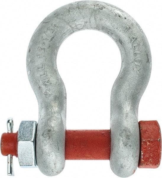 Campbell - 1" Nominal Chain Size, 12.5 Ton Alloy Steel Bolt Anchor Shackle - 1" Diam, 1-1/8" Pin Diam, 3-3/4" High x 1-11/16" Wide Inside Jaw, 2-1/2" Inside Width, 2-3/8" Max Body Thickness - Strong Tooling