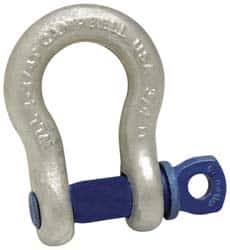 Campbell - 2" Nominal Chain Size, 35 Ton Carbon Steel Bolt Anchor Shackle - 2" Diam, 2-1/4" Pin Diam, 7-3/4" High x 3-1/4" Wide Inside Jaw, 5-3/4" Inside Width, 4-7/8" Max Body Thickness - Strong Tooling