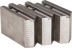 H & R Manufacturing - 1.5mm x 60° Serrated Attachment, Square Soft Lathe Chuck Jaw - 3 Jaws, Steel, 1.181" Btw Mount Hole Ctrs, 5" Long x 1-3/4" Wide x 3-1/2" High, 0.63" Groove, 12mm Fastener - Strong Tooling