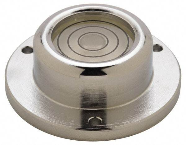 Geier & Bluhm, Inc. - 1-3/4 Inch Base Diameter x 0.63 Inch Overall Height, 3 Circles, Brass Bull's Eye Circular Level - 0.3 Inch Vial Diameter, 13/16 Inch Inner Diameter, 0.12 Inch Mounting Hole Diameter, 30 min Sensitivity, -40 to 150°F - Strong Tooling