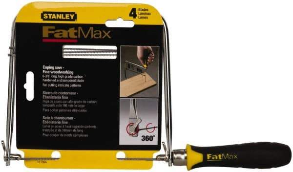 Stanley - 6-3/8" Bi-Metal Blade Coping Saw - Ergonomic ABS, TPR Handle with Cushion Grip, 13" OAL, 6-3/4" Throat Depth - Strong Tooling