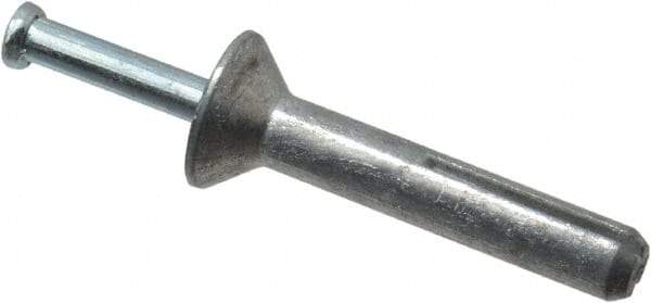 Powers Fasteners - 1/4" Diam, 1/4" Drill, 1-1/2" OAL, 7/8" Min Embedment Hammer Drive Concrete Anchor - Steel (Drive Pin)/Zamac Alloy (Body), Zinc-Plated Finish, Flat Head - Strong Tooling