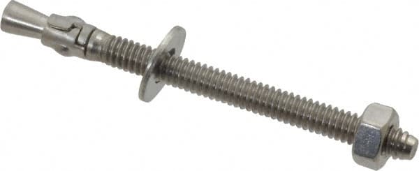 Powers Fasteners - 1/4" Diam, 1/4" Drill, 3-1/4" OAL, 1-1/4" Min Embedment Wedge Expansion Concrete Anchor - 304 Stainless Steel, Hex Nut Head, Hex Drive, 2-1/4" Thread Length - Strong Tooling