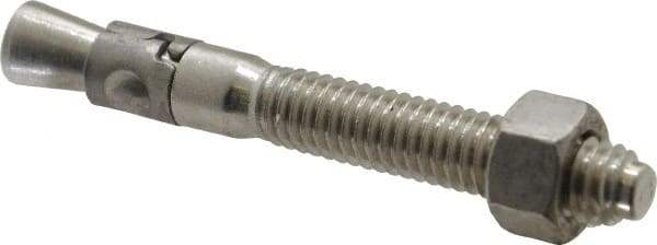 Powers Fasteners - 3/8" Diam, 3/8" Drill, 3" OAL, 1-1/4" Min Embedment Wedge Expansion Concrete Anchor - 304 Stainless Steel, Hex Nut Head, Hex Drive, 1-7/8" Thread Length - Strong Tooling