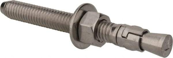 Powers Fasteners - 3/8" Diam, 3/8" Drill, 3-1/2" OAL, 1-1/4" Min Embedment Wedge Expansion Concrete Anchor - 304 Stainless Steel, Hex Nut Head, Hex Drive, 2-3/8" Thread Length - Strong Tooling