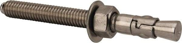 Powers Fasteners - 3/8" Diam, 3/8" Drill, 3-3/4" OAL, 1-5/8" Min Embedment Wedge Expansion Concrete Anchor - 304 Stainless Steel, Hex Nut Head, Hex Drive, 2-5/8" Thread Length - Strong Tooling