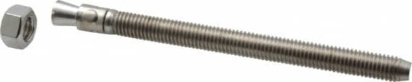 Powers Fasteners - 1/2" Diam, 1/2" Drill, 7" OAL, Wedge Expansion Concrete Anchor - 304 Stainless Steel, Hex Nut Head, Hex Drive, 5-5/8" Thread Length - Strong Tooling