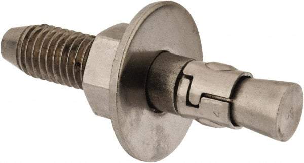 Powers Fasteners - 5/8" Diam, 5/8" Drill, 3-1/2" OAL, Wedge Expansion Concrete Anchor - 304 Stainless Steel, Hex Nut Head, Hex Drive, 2" Thread Length - Strong Tooling