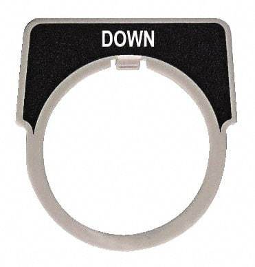 Square D - Half Round, Aluminum Legend Plate - Down - Black Background, White Letters, 1.18 Inch Hole Diameter - Strong Tooling