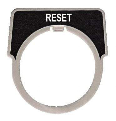 Square D - Half Round, Metal Legend Plate - Reset - Black Background, White Letters, 30mm Hole Diameter - Strong Tooling