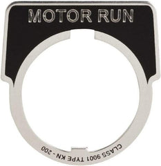 Square D - Metal Legend Plate - Motor Run - Black Background, White Letters, 30mm Hole Diameter - Strong Tooling