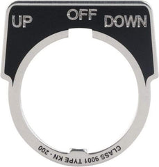 Square D - Metal Legend Plate - Up-Off-Down - Black Background, White Letters, 30mm Hole Diameter - Strong Tooling