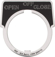 Square D - Metal Legend Plate - Close, Off, Open - Black Background, White Letters, 30mm Hole Diameter - Strong Tooling