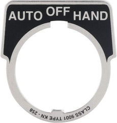 Square D - Metal Legend Plate - Auto-Off-Hand - Black Background, White Letters, 30mm Hole Diameter - Strong Tooling