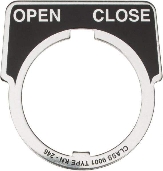 Square D - Half Round, Aluminum Legend Plate - Open-Close - Black Background, White Letters, 1.18 Inch Hole Diameter - Strong Tooling