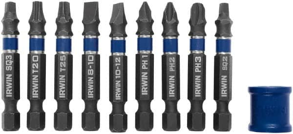 Irwin - 10 Piece, Phillips, Square, Torx, Slotted Handle, Power Bit Set - #2 - Strong Tooling