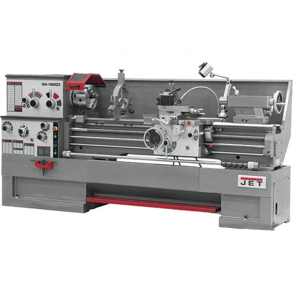 Jet - 18" Swing, 60" Between Centers, 230/460 Volt, Triple Phase Engine Lathe - 5MT Taper, 7-1/2 hp, 25 to 1,800 RPM, 3-1/8" Bore Diam - Strong Tooling