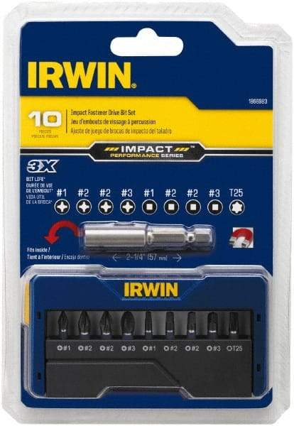 Irwin - 10 Piece, Phillips, Square, Torx Handle, Insert Bit Set - #1 to #3 - Strong Tooling