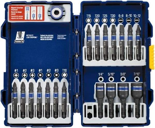 Irwin - 19 Piece, Phillips, Square, Torx, Slotted, Hex Nutsetter Handle, Drive Set - 1/4 to 7/16" Hex, #1 to #3 - Strong Tooling